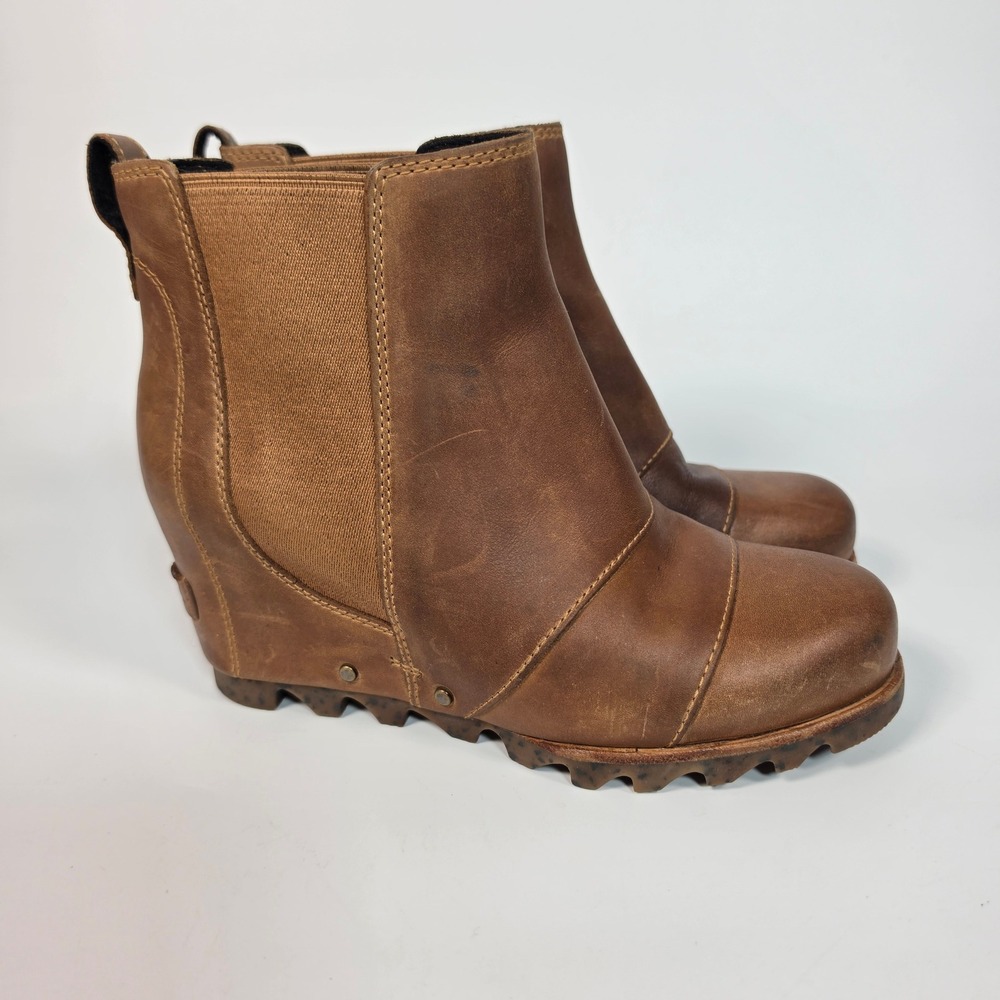 Sorel Brown Leather Lea Wedge Ankle Booties